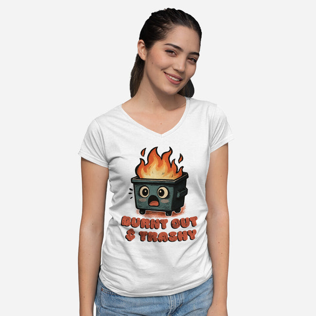 Burnt Out And Trashy-Womens-V-Neck-Tee-Lorets
