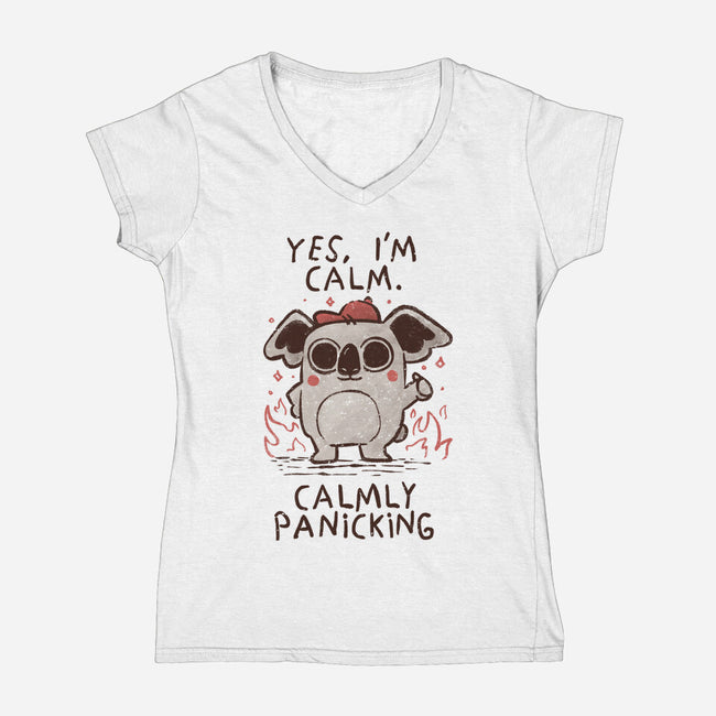 Calmly Panicking-Womens-V-Neck-Tee-koalastudio