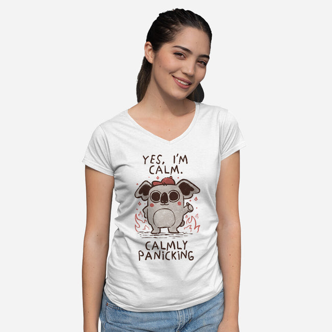 Calmly Panicking-Womens-V-Neck-Tee-koalastudio