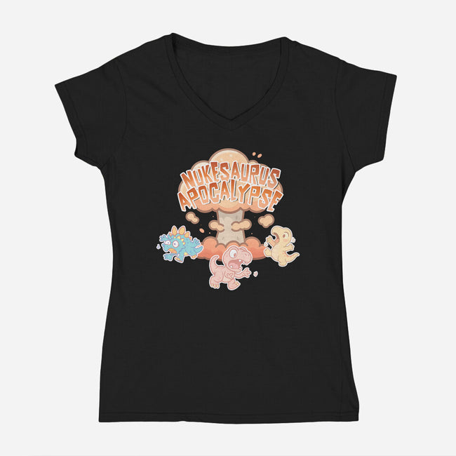 NukeSaurus Apocalypse-Womens-V-Neck-Tee-Lorets