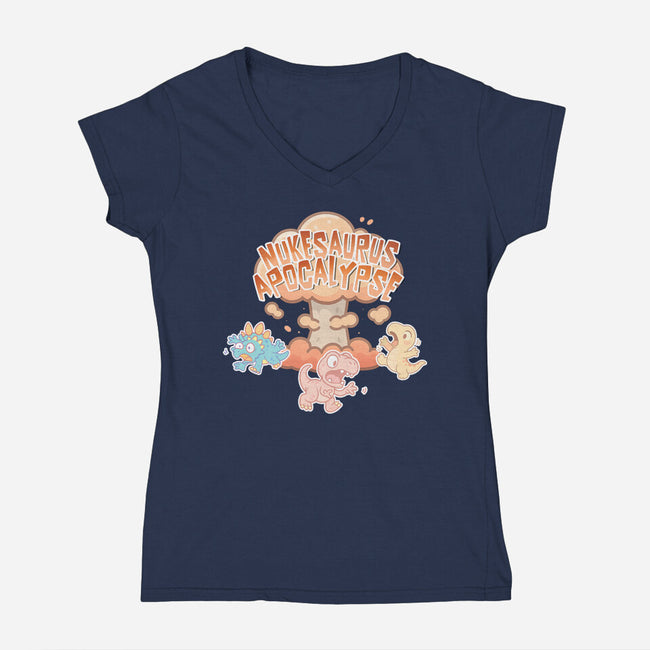 NukeSaurus Apocalypse-Womens-V-Neck-Tee-Lorets