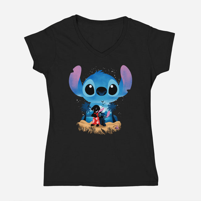 Stitch Beach Illusion-Womens-V-Neck-Tee-Dixie Z