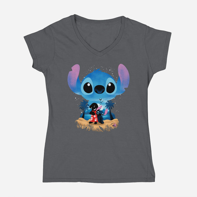Stitch Beach Illusion-Womens-V-Neck-Tee-Dixie Z