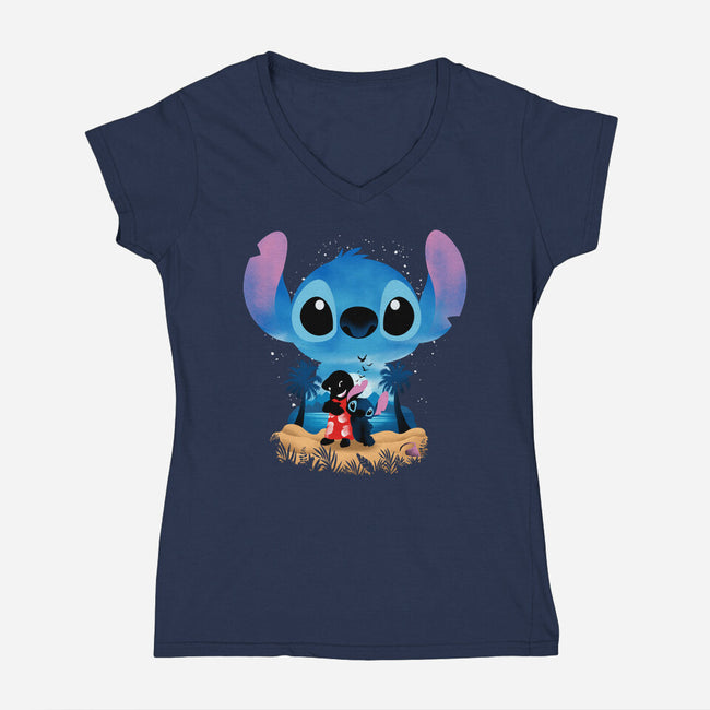 Stitch Beach Illusion-Womens-V-Neck-Tee-Dixie Z