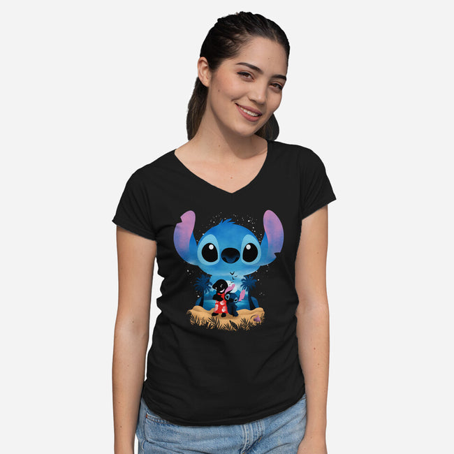Stitch Beach Illusion-Womens-V-Neck-Tee-Dixie Z
