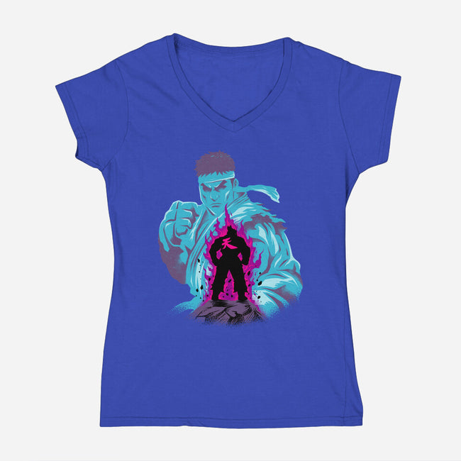 Fighting The Demon-Womens-V-Neck-Tee-spoilerinc