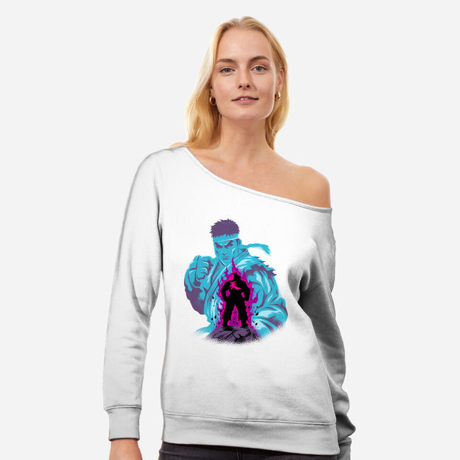 Fighting The Demon-Womens-Off Shoulder-Sweatshirt-spoilerinc