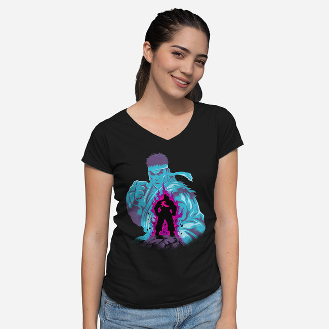Fighting The Demon-Womens-V-Neck-Tee-spoilerinc