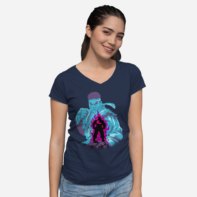 Fighting The Demon-Womens-V-Neck-Tee-spoilerinc