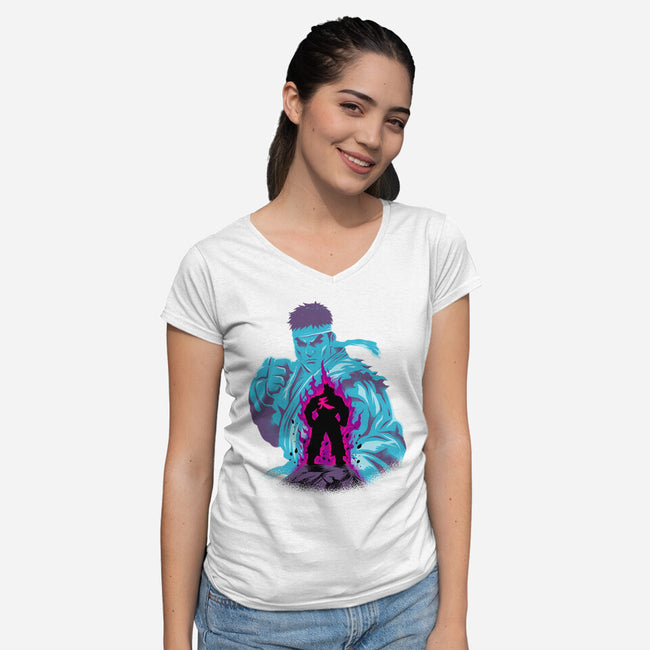 Fighting The Demon-Womens-V-Neck-Tee-spoilerinc