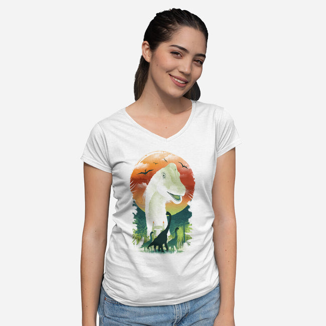 Ukiyo Brachiosaurus-Womens-V-Neck-Tee-dandingeroz