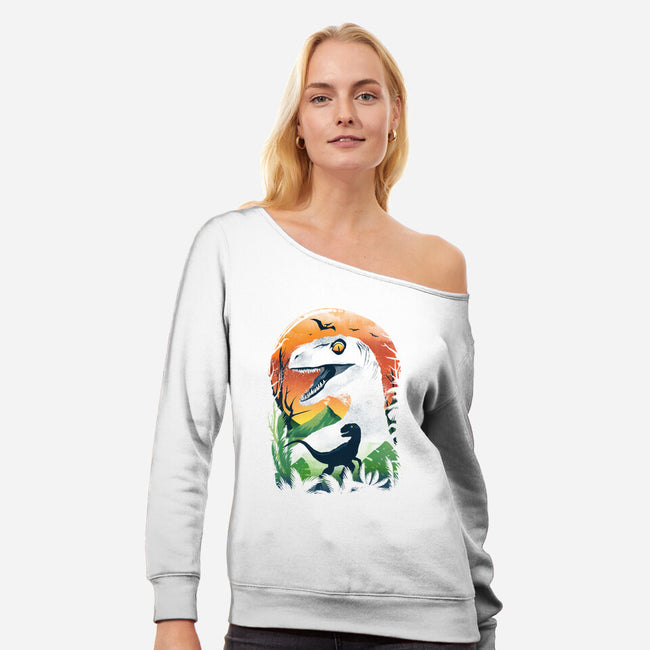 Ukiyo Velociraptor-Womens-Off Shoulder-Sweatshirt-dandingeroz