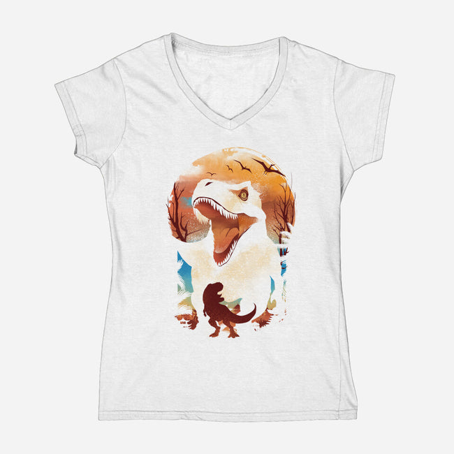 Ukiyo T-Rex-Womens-V-Neck-Tee-dandingeroz