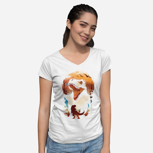Ukiyo T-Rex-Womens-V-Neck-Tee-dandingeroz
