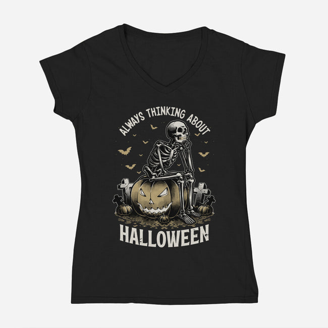 The Halloween Thinker-Womens-V-Neck-Tee-Studio Mootant