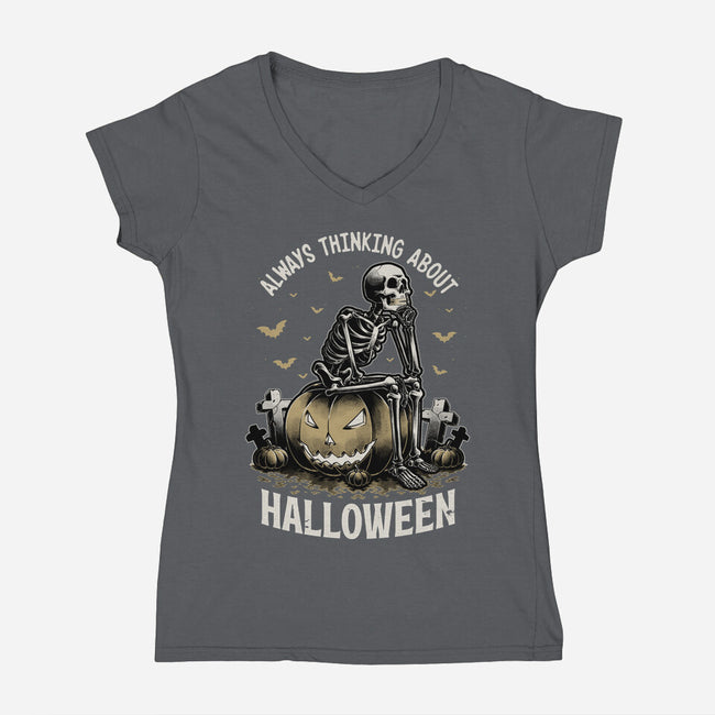 The Halloween Thinker-Womens-V-Neck-Tee-Studio Mootant