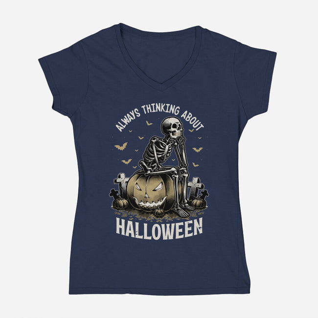 The Halloween Thinker-Womens-V-Neck-Tee-Studio Mootant