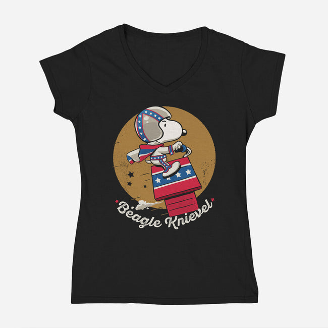 Beagle Knievel-Womens-V-Neck-Tee-Popnotic