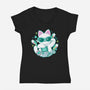 90s Cute Cat-Womens-V-Neck-Tee-xMorfina
