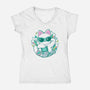 90s Cute Cat-Womens-V-Neck-Tee-xMorfina