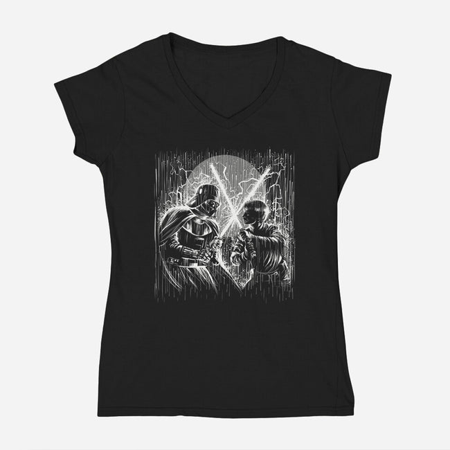 Father And Son Under The Rain-Womens-V-Neck-Tee-zascanauta