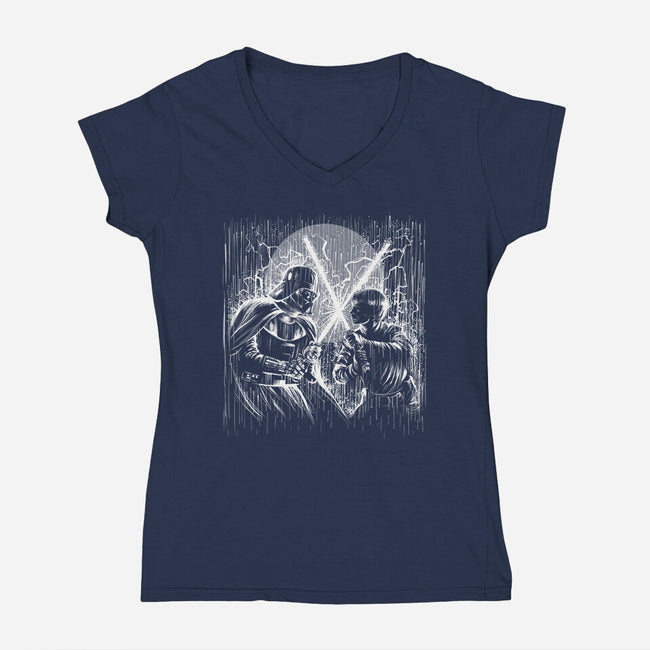 Father And Son Under The Rain-Womens-V-Neck-Tee-zascanauta