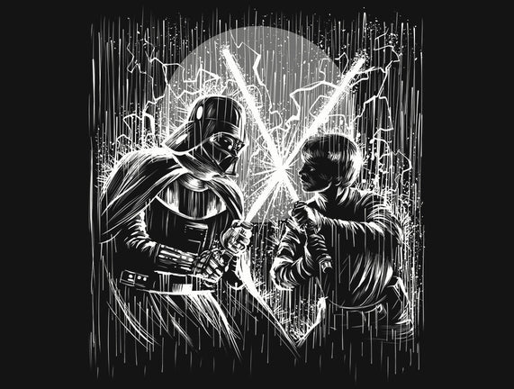 Father And Son Under The Rain