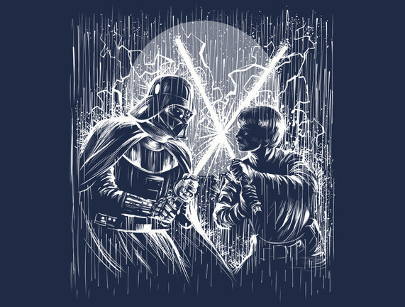 Father And Son Under The Rain