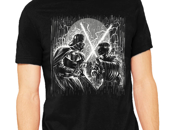 Father And Son Under The Rain