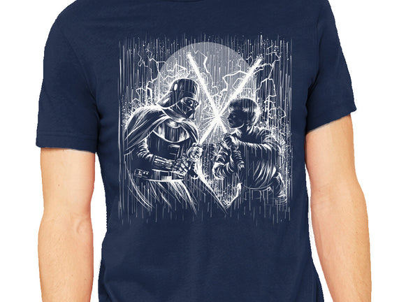 Father And Son Under The Rain