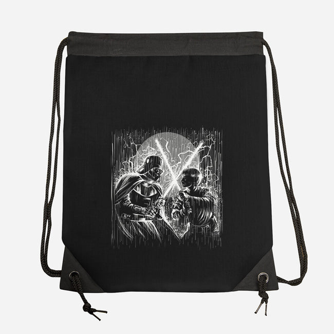 Father And Son Under The Rain-None-Drawstring-Bag-zascanauta