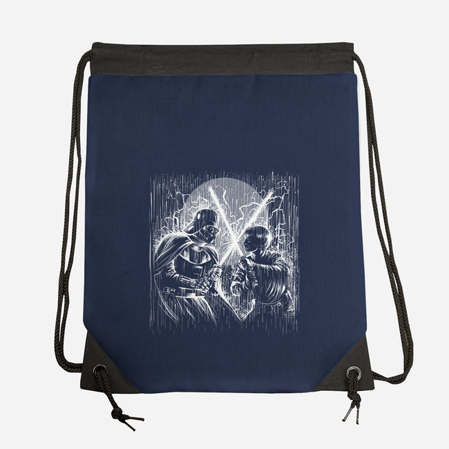 Father And Son Under The Rain-None-Drawstring-Bag-zascanauta