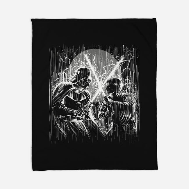Father And Son Under The Rain-None-Fleece-Blanket-zascanauta