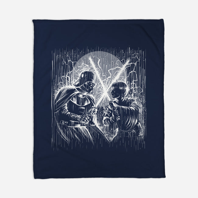 Father And Son Under The Rain-None-Fleece-Blanket-zascanauta