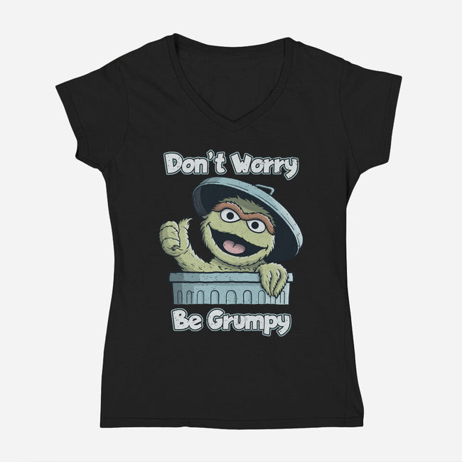 Don't Worry Be Grumpy-Womens-V-Neck-Tee-NMdesign