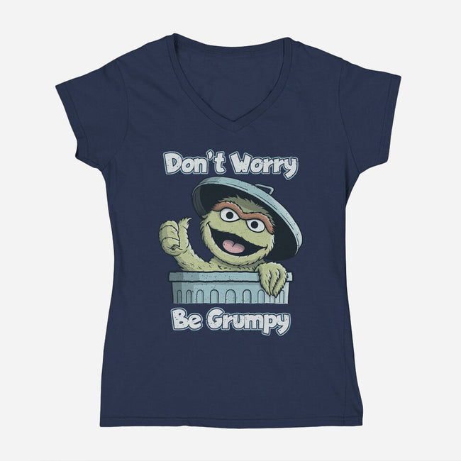 Don't Worry Be Grumpy-Womens-V-Neck-Tee-NMdesign