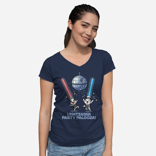 Lightsaber Party Palooza-Womens-V-Neck-Tee-Lorets