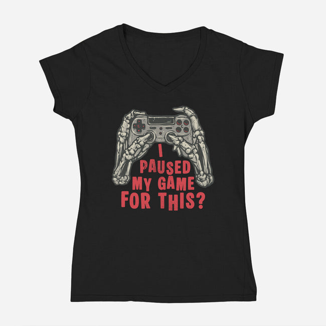 Game Pause-Womens-V-Neck-Tee-glitchygorilla