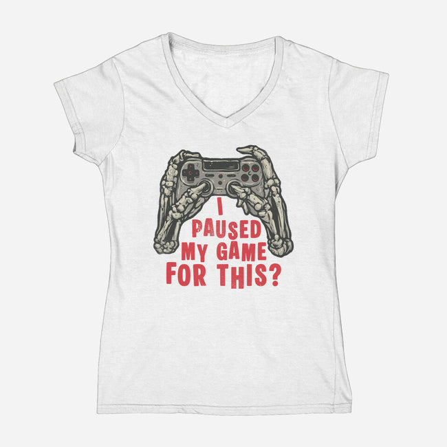 Game Pause-Womens-V-Neck-Tee-glitchygorilla