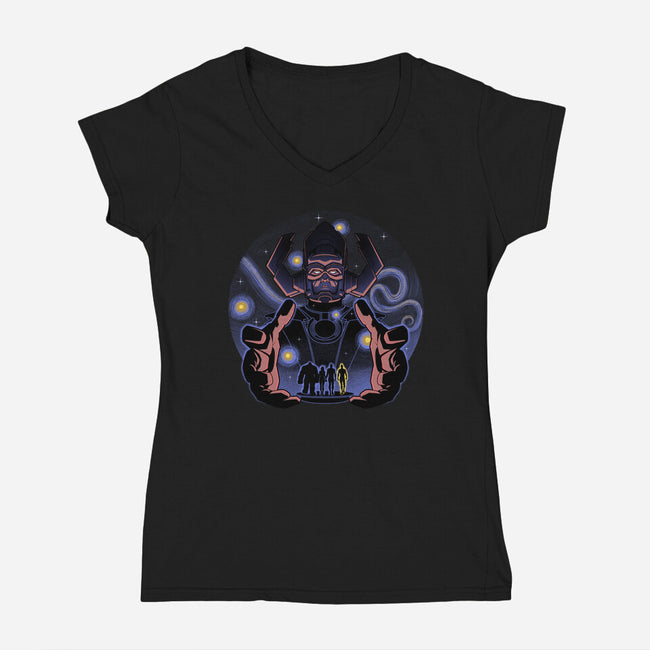 Fantastic Vs Galactic-Womens-V-Neck-Tee-Astrobot Invention