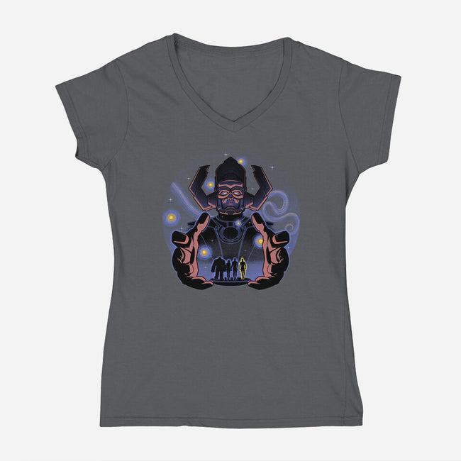Fantastic Vs Galactic-Womens-V-Neck-Tee-Astrobot Invention