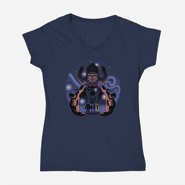 Fantastic Vs Galactic-Womens-V-Neck-Tee-Astrobot Invention