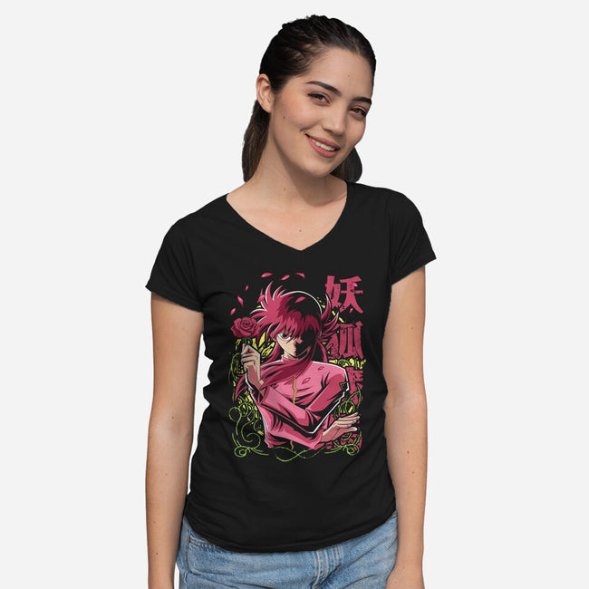 Whip Roses Of Darkness-Womens-V-Neck-Tee-Diego Oliver