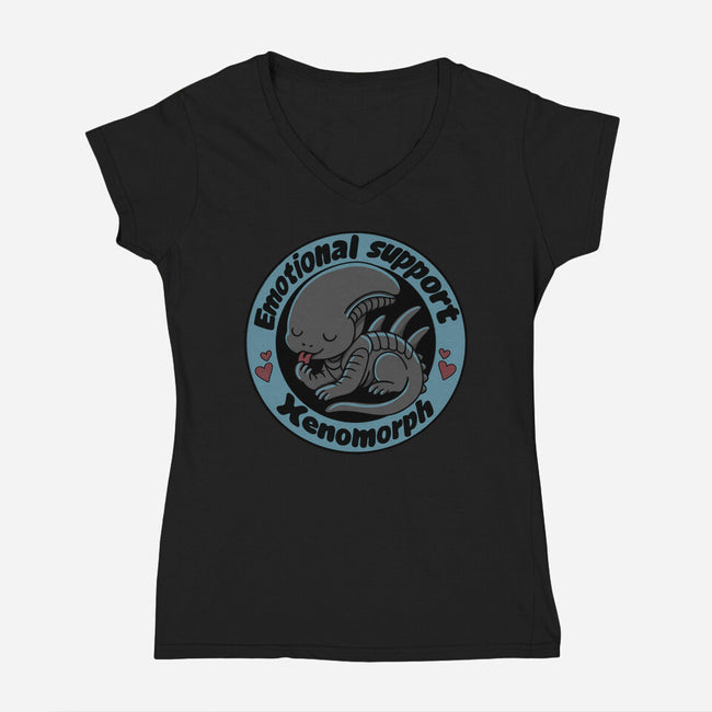 Emotional Support Xenomorph-Womens-V-Neck-Tee-Loobs