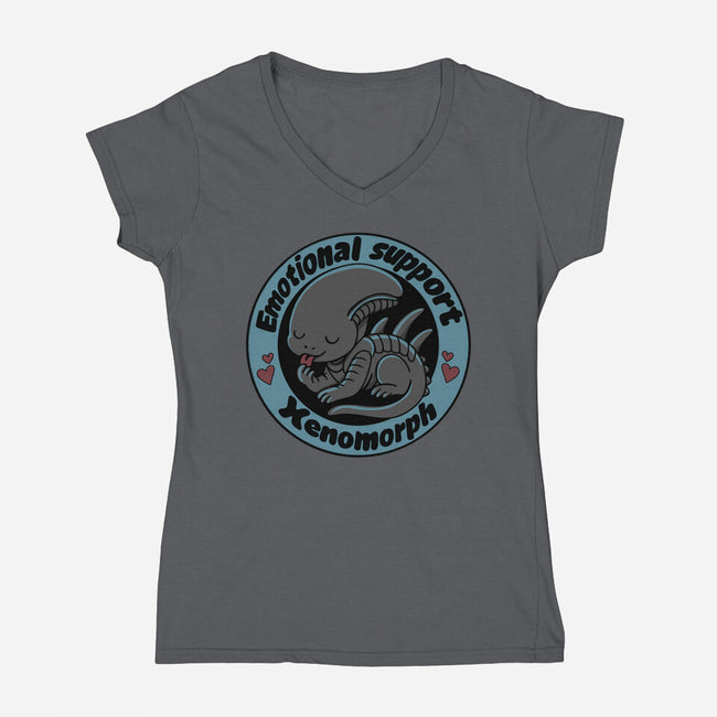 Emotional Support Xenomorph-Womens-V-Neck-Tee-Loobs