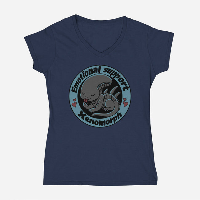 Emotional Support Xenomorph-Womens-V-Neck-Tee-Loobs