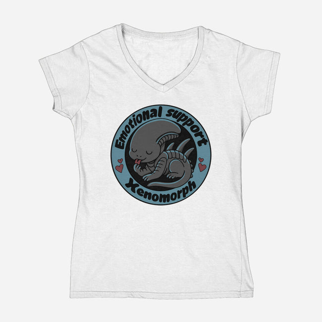 Emotional Support Xenomorph-Womens-V-Neck-Tee-Loobs