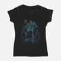 Iron Colossal Neon Lineart-Womens-V-Neck-Tee-Astrobot Invention