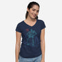 Iron Colossal Neon Lineart-Womens-V-Neck-Tee-Astrobot Invention