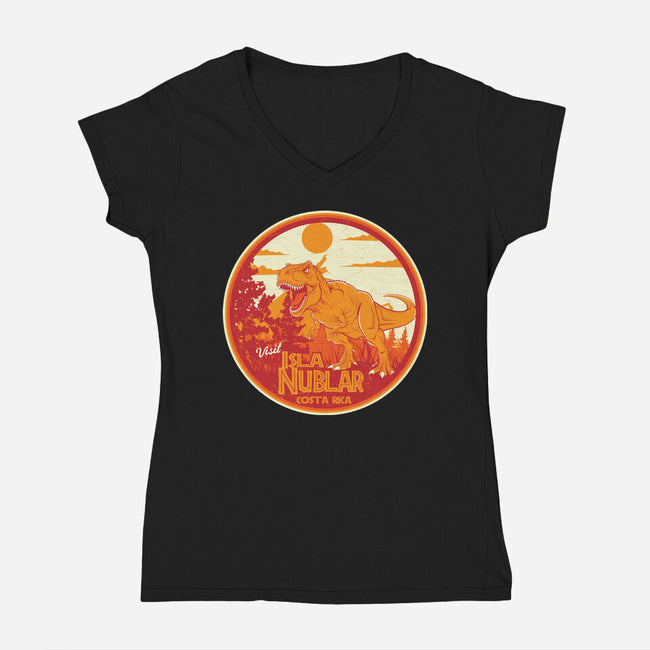 Visit Isla Nublar Costa Rica-Womens-V-Neck-Tee-CarloJ1956